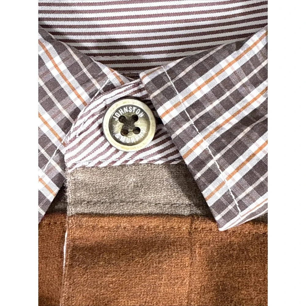 Johnston & Murphy Shirt‎ Mens Size Large Brown Tan Striped Rugby Style Preppy
